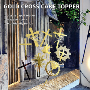 Decorazione per Torta a Croce Dorata in Acrilico per Ringraziamento <span class=keywords><strong>e</strong></span> <span class=keywords><strong>Pasqua</strong></span>, Accessorio per Feste - Product Image 3