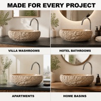 Vasque en pierre naturelle sculptée à la main, lavabo rond pour salle de bain, bol de lavage en pierre polie pour la villa, l'hôtel, la maison, le comptoir de la salle de bain