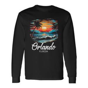 T-shirt a maniche lunghe con tramonto retrò di Orlando Florida - Product Image 1