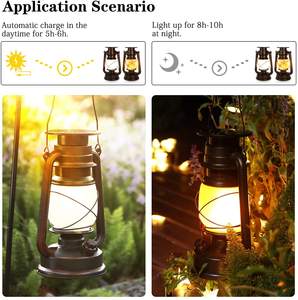 Lanterna Solare LED Hanko con Effetto Fiamma, Luce Decorativa da Giardino, Lanterna Retrò per Esterni e Campeggio - Product Image 6