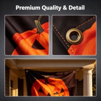 Bannière de fond Halloween style classique avec citrouille, fantôme, sorcière et château, en polyester, séchage rapide, durable, pour décoration de fête extérieure/intérieure