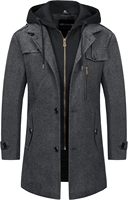 Manteau trench mi-long à capuche en mélange de laine et de soie pour homme, revers cranté, classique, motif uni, importé, vente en gros, OEM, en vrac