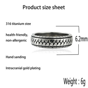 Men's <b>Titanium</b> Steel Tire Print <b>Ring</b> Geometric Textured Design Gift Jewelry 280714 - Product Image 4