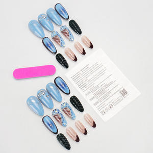 Pièces d'art pour ongles en résine à couverture complète, style French Wear Armor Ocean Wind Summer Glacier Blue Gradient, motif étoile et coquillage, longueur moyenne - Product Image 3