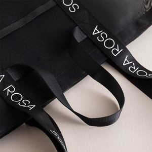 Sac fourre-tout en maille de nylon réutilisable avec poignées imprimées personnalisées, sac de shopping en maille, sac de plage en maille avec logo personnalisé - Product Image 4