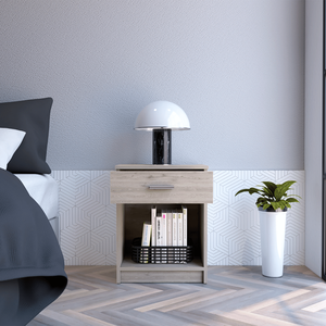 DB DEPOT E-SHOP Beryl Modern Nightstand Solid <b>Wood</b> One-Drawer <b>Bedside</b> <b>Cabinet</b> Low Shelf Light Gray Superior Top for Apartment Us - Product Image 2