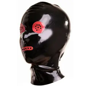 Latex Hood Mask with Zipper Red Dot Cover Open Eyes Halloween Party Fetish Black Latex Sex Mask