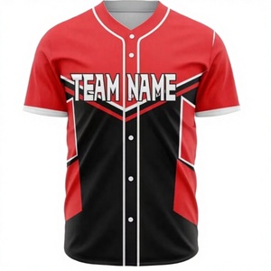 Camiseta de Béisbol para Hombre, Cuello en V, Roja y Negra, Manga Corta, Sublimada, con Nombre del Equipo y Logotipo Frontal, Corte Deportivo, Largo Regular - Product Image 1