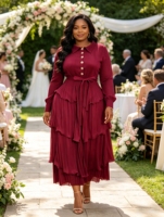 Robe longue plissée Miyaki grande taille pour femme, élégante et décontractée, couleur unie, avec boutons, idéale pour les fêtes – Vente en gros Afrique