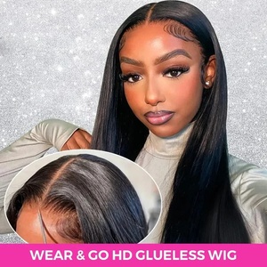 Perruque en cheveux humains vierges brésiliens, prédécoupée, pré-décolorée, sans colle, avec dentelle HD transparente, frontale, à ondulations profondes et bouclées - Product Image 3