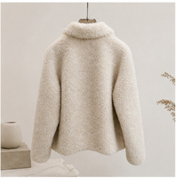 Veste courte Teddy en pure laine pour femme, col rabattu, fermeture éclair, coupe ample, en laine granulaire