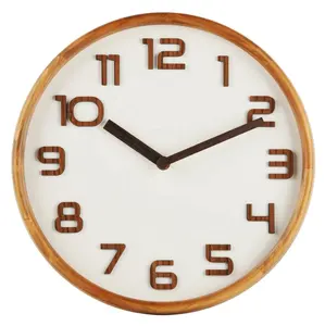 3d Numbers Home Decorative Wooden Frame Round Shape Modern Wall Clock