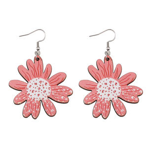 ต่างหูไม้สีชมพูดอกทานตะวันต่างหูจี้สองด้านสำหรับผู้หญิง1167 - Product Image 5