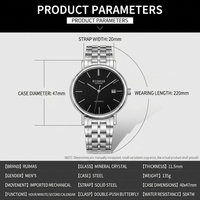 Montre mécanique automatique pour homme, verre saphir, bracelet en acier inoxydable, affichage de la date, montre de poignet quotidienne pour homme d'affaires