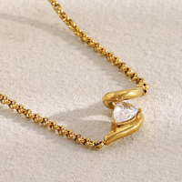 Dreamshow Colliers de mode en zircon goutte d'eau Chaîne en corde plaqué or Bijoux en acier inoxydable