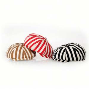 Casquette Gavroche Rétro Western à Rayures Épaisses Printemps Automne, Chapeau Béret Simple pour Jeunes Filles et Garçons - Product Image 2