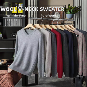 Pull à capuche décontracté pour homme en laine 100% pour l'hiver, col en V, coupe classique, écologique, tricot épais - Product Image 3