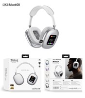 Headphone AKZ MAX600 Model Pribadi Baru Nirkabel Over-ear dengan Layar Digital RGB dan Fitur Pembaca Kartu