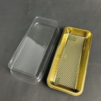 Boîte à gâteau rectangulaire transparente en PET de 17,7x8 cm avec base dorée pour gâteau roulé, boîte à gâteau longue en plastique jetable