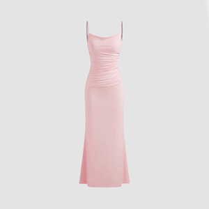 Abito lungo elegante da sera con <span class=keywords><strong>schiena</strong></span> scoperta in pizzo, in poliestere, a vita alta, tinta unita, con spalline sottili e coda a sirena, per feste - Product Image 2