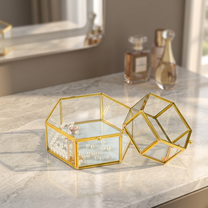 Metyaledge Geometric Metal Jewelry Box with Gold Frame Hexagonal Design for Pearls and Necklaces Storage Organizer - Product Image 3