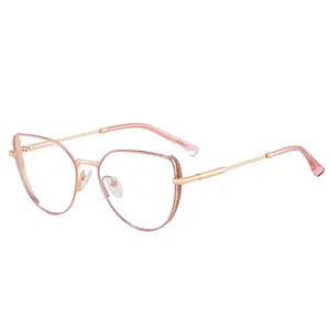 MS 82128 2024 nuevas gafas brillantes de ojo de gato de Metal para mujer, gafas finas ópticas antiluz azul, agencia de envío personalizada a la moda