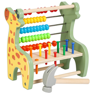 Educational Wooden Toys 2-in-1 Cute Deer Shape Beads Rainbow Colorful Abacus Hammering Counting Bench Math Toys for Boys Baby - Product Image 1