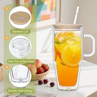 Mug de grande capacité pour bière, en verre transparent à double paroi, 40oz 30oz, type globe à neige, avec poignée