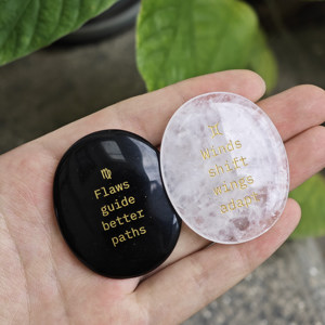 <span class=keywords><strong>Pietra</strong></span> Ovale Naturale Incisa con Messaggio dei 12 Segni Zodiacali, Cristallo Bianco Antistress, <span class=keywords><strong>Pietra</strong></span> di Ossidiana per il Pollice - Product Image 3