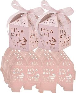 50 pièces découpées au Laser bébé filles douche fête boîte à bonbons c'est une fille cadeau boîte à bonbons baptême faveur boîtes sac d'emballage creux - Product Image 2