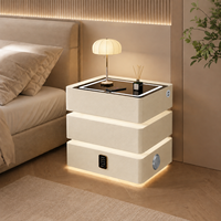 Table de chevet intelligente à 3 tiroirs en bois massif avec pierre frittée, charge sans fil 15W, verrouillage par empreinte digitale, éclairage LED, meuble de salon