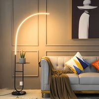 Lampadaire Arc Doré Moderne Nordique avec Tablette Intégrée, Luminaire de Chevet pour Chambre et Lampe LED d'Angle pour Salon