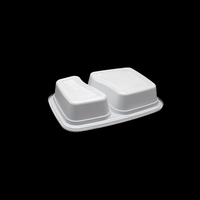 Conteneur alimentaire jetable en plastique PP à 2 compartiments, résistant aux fuites, pour micro-ondes, blanc + couvercle transparent, pour la restauration à emporter, les bureaux