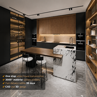Meuble de cuisine mural moderne de luxe à tiroirs multiples en panneau mélaminé, personnalisation complète pour projet de villa haut de gamme