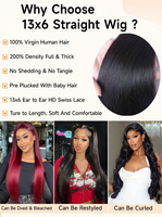 Perruques Lace Front Cheveux Humains 32 Pouces 12A Vierge Lisses Densité 200 Douces Dentelle 13x6 Pré-Pluckées Ligne de Cheveux Invisible Sans Colle