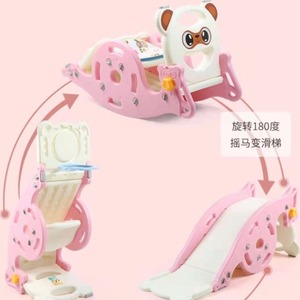 Three In One Kids Rocking Horse <b>Slide</b> Basketball Rack <b>Plastic</b> Cartoon Design For 1-6 Years Old Children Unisex Play Structure - Product Image 2