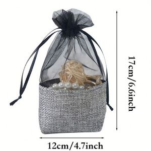 Pochette personnalisable en organza et jute avec cordon de serrage 12x17cm, sac à fond rigide, sac de rangement pour parfum et diffuseur d'arômes pour voiture - Product Image 3