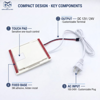 Interruptor Táctil LED de 12V con Certificación EMC LVD, Regulación Continua, Monocromático, Sensor CCT de Doble Color para Espejo de Baño