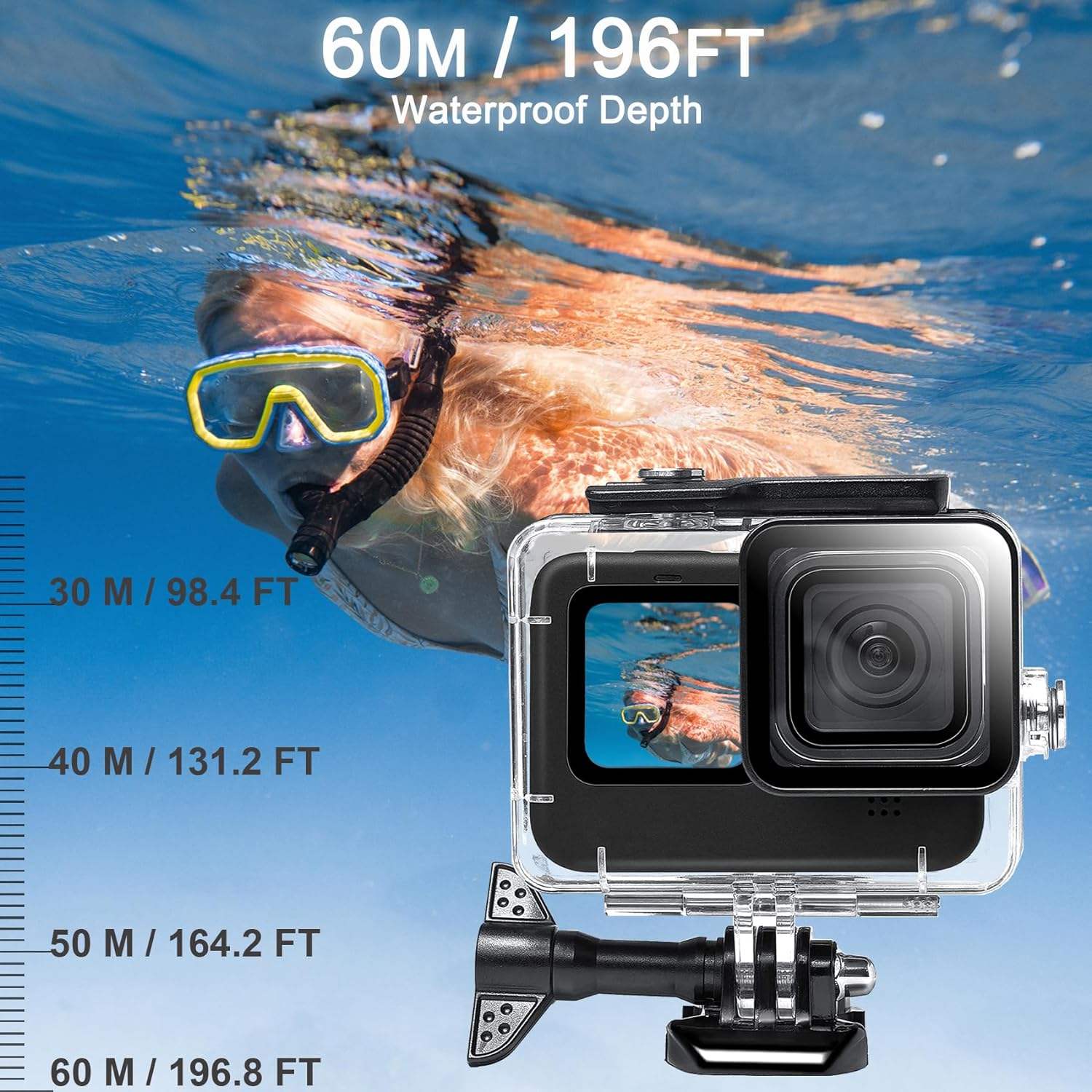 HONGDAK Waterproof Housing Case for Go Pro Hero 12/Hero 11 Black/Hero 10 Black/Hero 9 Black,Protective Underwater Dive Case