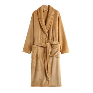 China factory polyester flannel bathrobe for adult ladies winter plush fleece bath robes luxury sleepwear for women