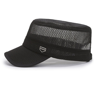 Snapback Cap Breathable Mesh Flat Top Hat For Men Outdoor Sun Protection Black - Product Image 4