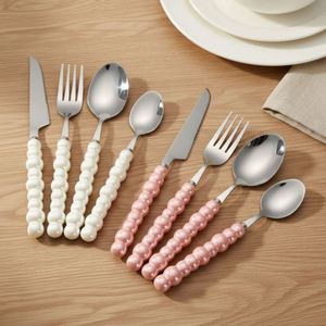 High <b>Aesthetic</b> Nordic Western Tableware, Luxury Creative Stainless Steel Knife Fork Spoon with Ceramic Pearl Handle - Product Image 2