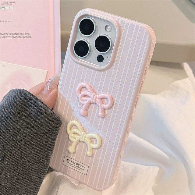 Korean Three-dimensional pink Bow Suitable for Iphone17 Phone case Iphone16 Silicone 15promax Drop Resistance 13