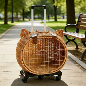 Sac de voyage portable pour animaux de compagnie en rotin <span class=keywords><strong>avec</strong></span> roulettes - Product Image 6