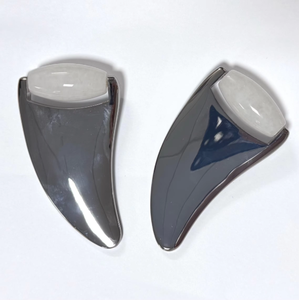 2 in 1 Multi-purpose fashionable beauty tools Metal Gua Sha Board white <b>jade</b> <b>Roller</b> Massage Tool For Face - Product Image 5