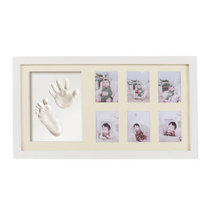 Cadre photo commémoratif en bois de pin de Nouvelle-Zélande pour empreintes de mains et de pieds de bébé, pleine lune, avec encre noire et argile blanche - Cadeau DIY - Product Image 6