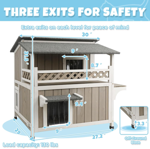 Casa para Gatos de Madera para Interiores y Exteriores, Refugio para Gatos de Dos Pisos Resistente a la Intemperie, Casa para Gatos Cerrada de Múltiples Niveles - Product Image 6