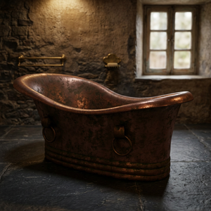 Baignoire ovale antique en cuivre, autoportante, écologique et durable - Artisanat indien - Product Image 3