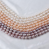 Chaîne de perles de riz AAA de 7-8 mm, perles d'eau douce authentiques, naturelles, blanches, roses, violettes, perles d'eau douce