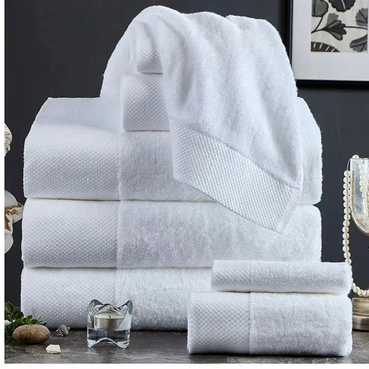 Luxury 5 star hotel towels white custom logo bathroom 100% cotton face hand bath hotel towel set